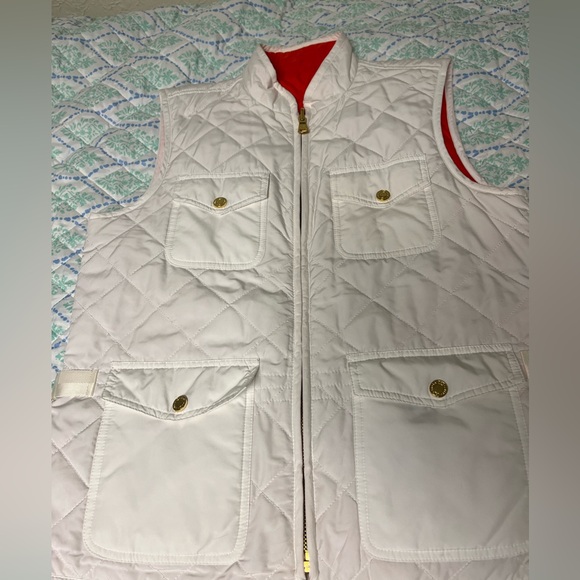 Ralph Lauren Vest- White‎ Quilted Orange Lining Full Zip Women Medium - Picture 3 of 13